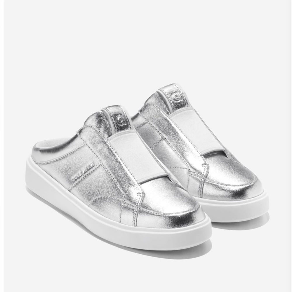 Cole Haan Silver and White Coaster Mule Sneakers